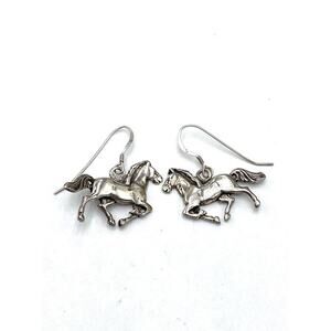 925 GS Sterling Silver Horses Earrings Drops Dangles Large